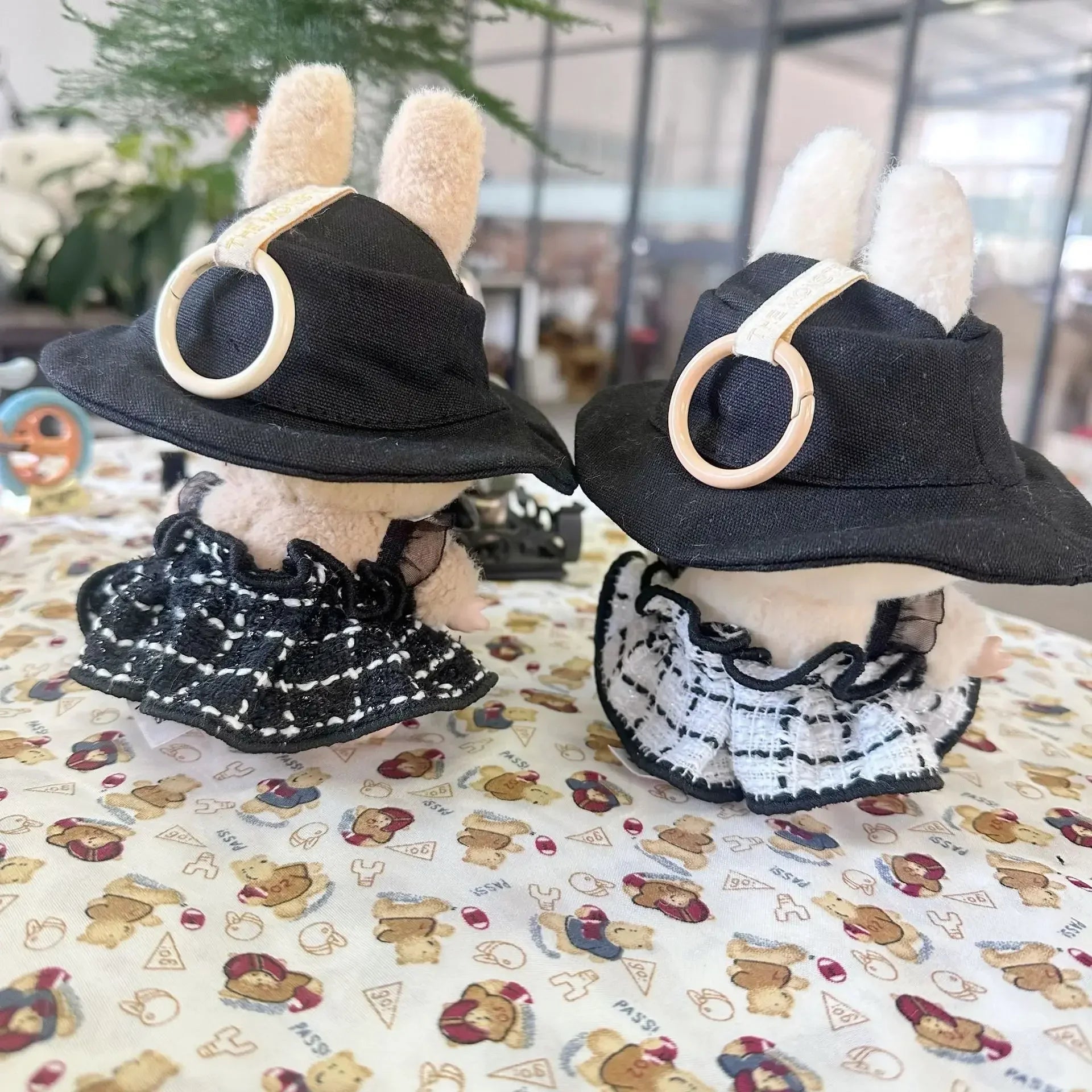 For 17cm Labubu Doll Clothes Set V1 V2 Doll Clothing Accessories Black & White Simple Fragrant Skirt & Hat Outfit