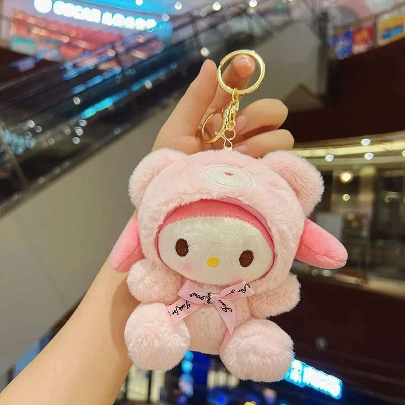 Kawaii Plush Keychain My Melody Sanrio Cinnamoroll Cute Cartoon Key Chain for Girls Bag Accessories Car Pendant Key Ring