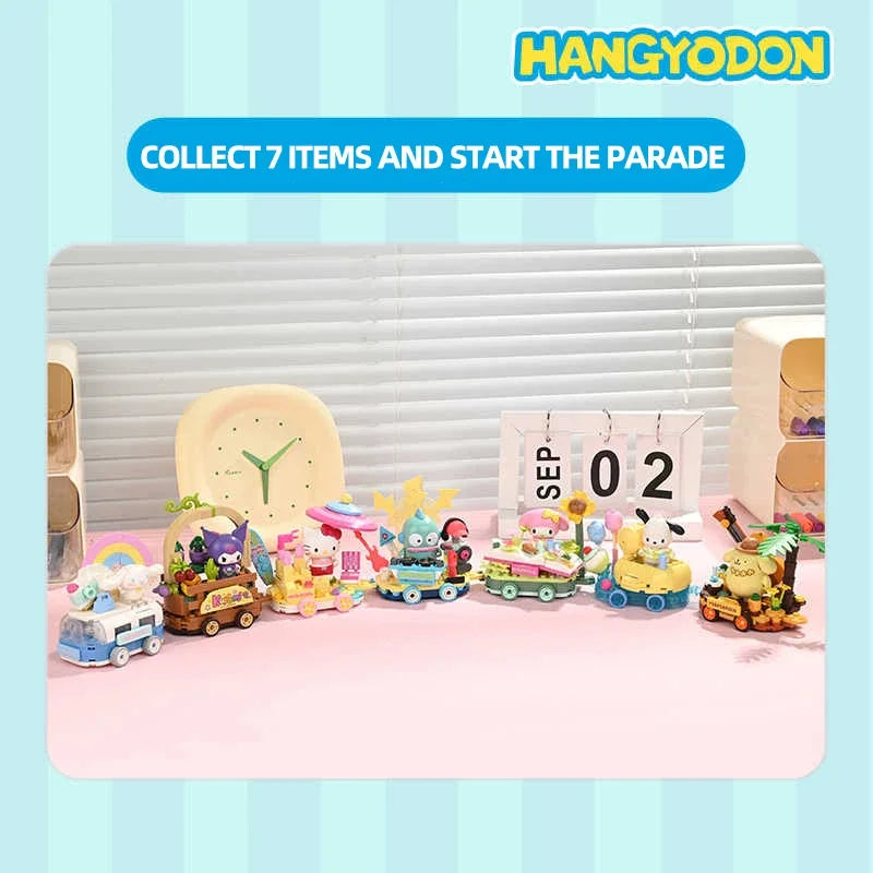 Sanrio Series Building Blocks Hangyodon Kuromi Hello Kitty Melody Flower Car Model Bricks Collection Kids DIY Toys Holiday Gifts
