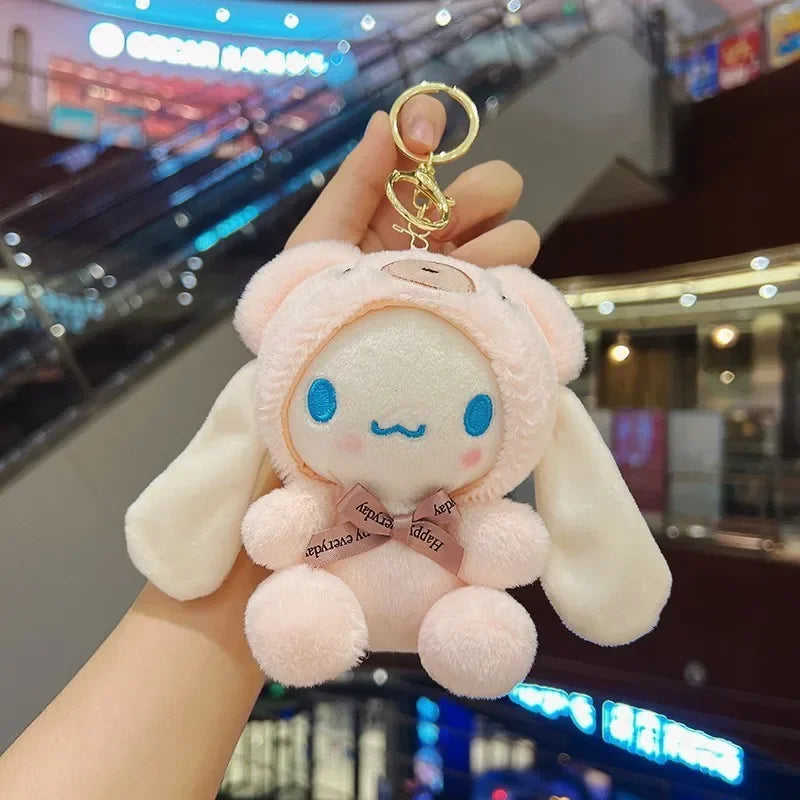 Kawaii Plush Keychain My Melody Sanrio Cinnamoroll Cute Cartoon Key Chain for Girls Bag Accessories Car Pendant Key Ring