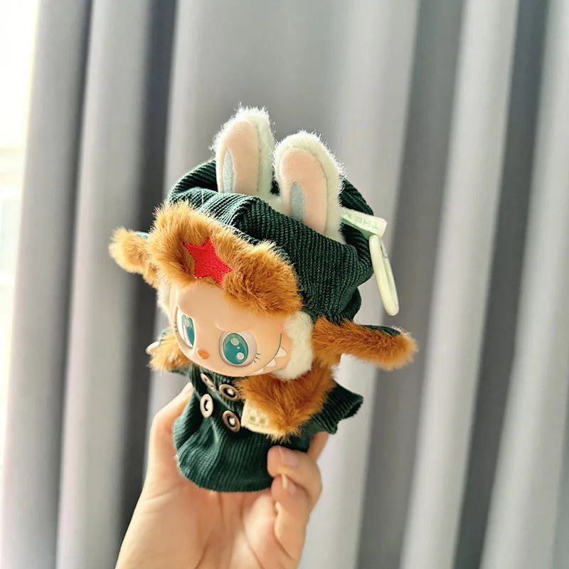 17cm Plush Doll's Clothes The Monster Labubu Outfit Accessories Clothing DIY Lei Feng Army Green Coat Red Star Hat