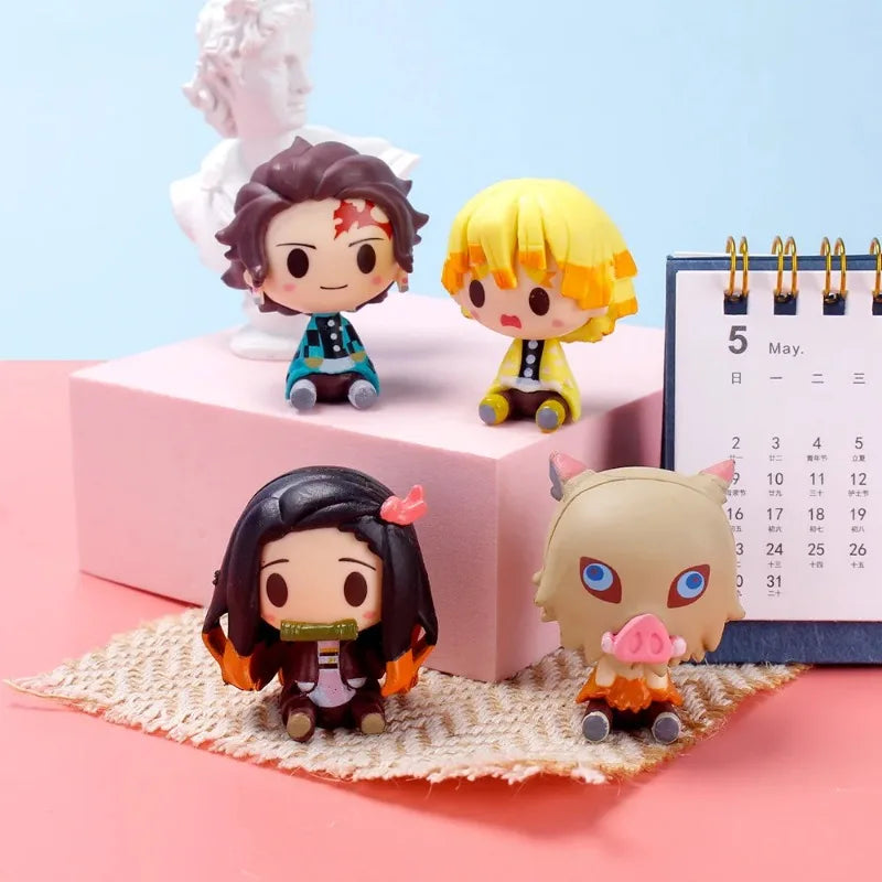 Demon Slayer Tanjiro Figure Ctue Nezuko Statue Anime Kimetsu No Yaiba Inosuke Zenitsu Figurine House Decoration Desk Accessories