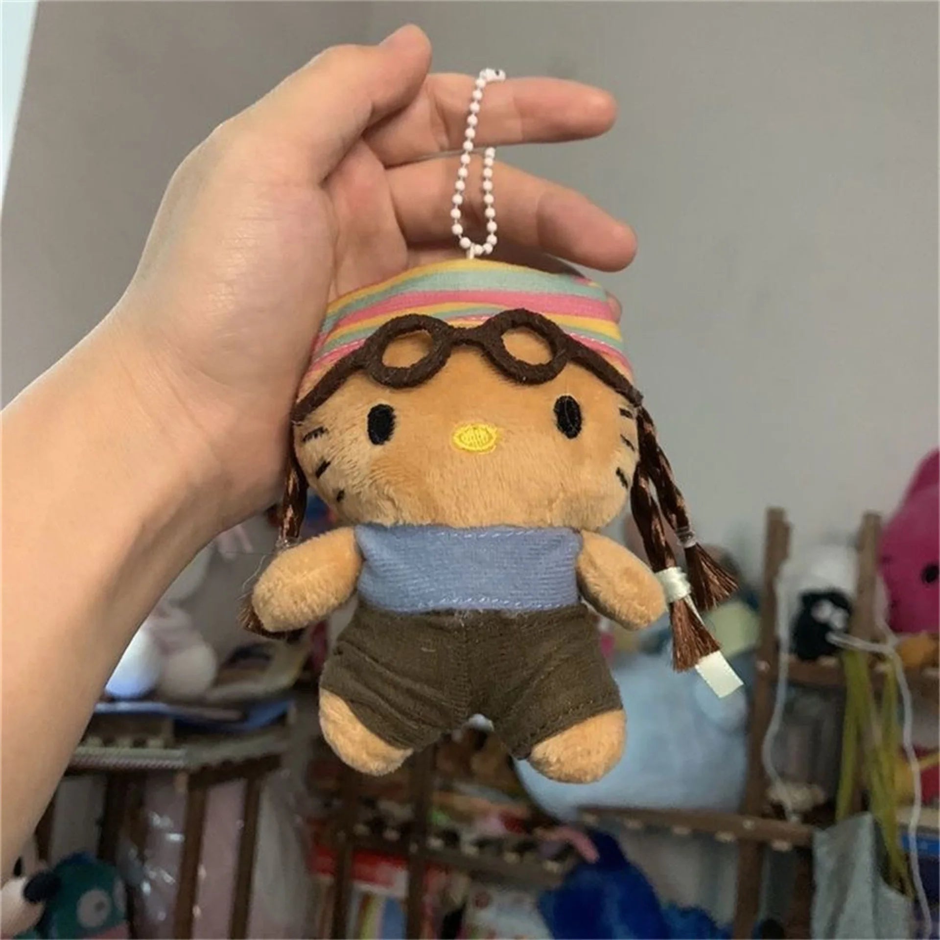 10 styles Hello Kitty Sanrio Hawaiian Series Plush Doll Filling Keychain Dark Skin Cartoon Plush Toy Pendant Cute Birthday Gift