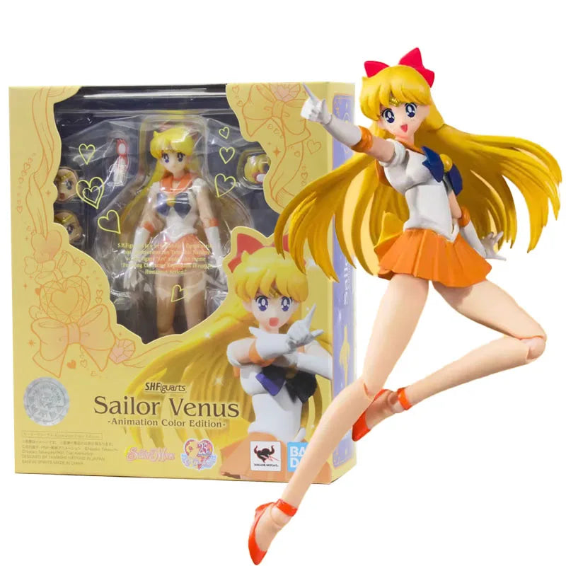 Bandai Figure Sailor Moon Anime SHF Sailor Chibi Moon Venus Animation Color Collection Model Aciton Figure Kids Toys