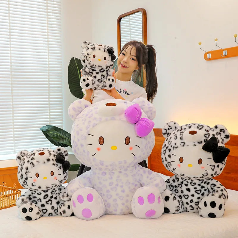 Sanrio Plush Stuffed Toy Cartoon Spotted KT Cat HelloKitty Children's Pillow Leopard Print Cat Doll Girl Holiday Gift Christmas