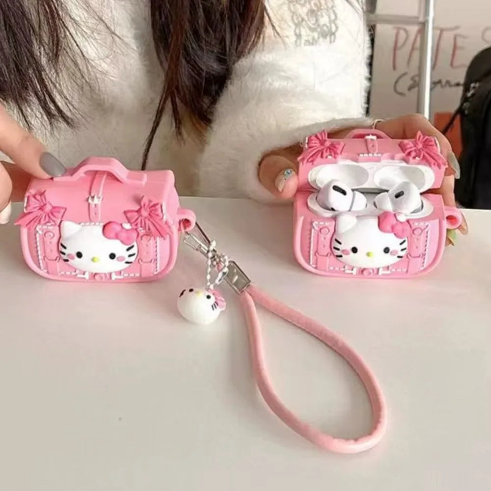 for AirPods 4 Case 3D Briefcase Hello Kitty Earphone Case for AirPods Pro 1 2 3 Cartoon Silicone Cover for Pro2 With Pendant