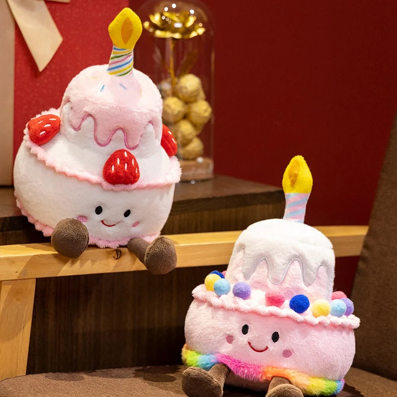 Jelly Cat Strawberry Cake Plush Toys Plush Food Dessert Pillow Kawai Sweet Birthday Cake Candle Party Decoration Creative Gifts