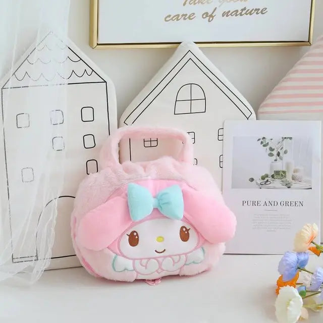 Sanrio Kawaii Cinnamoroll Kuromi My Melody Handbag Blanket Cartoon Anime Figure Portable Pillow Nap Air Conditioner Blankets