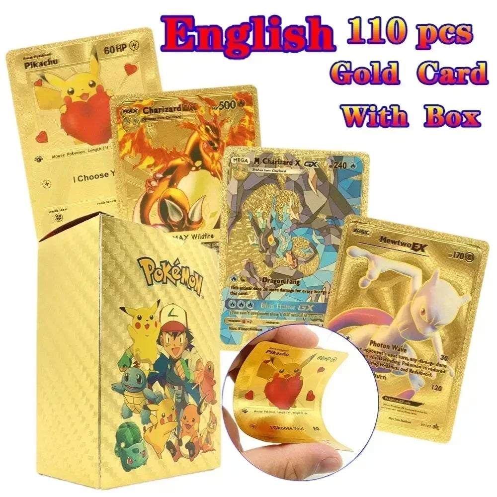 Pokemon Colorful Card 55 Pcs Charizard Mewtwo Pikachu VMAX GX VSTAR Spanish English German Korean French Gold Foil Card