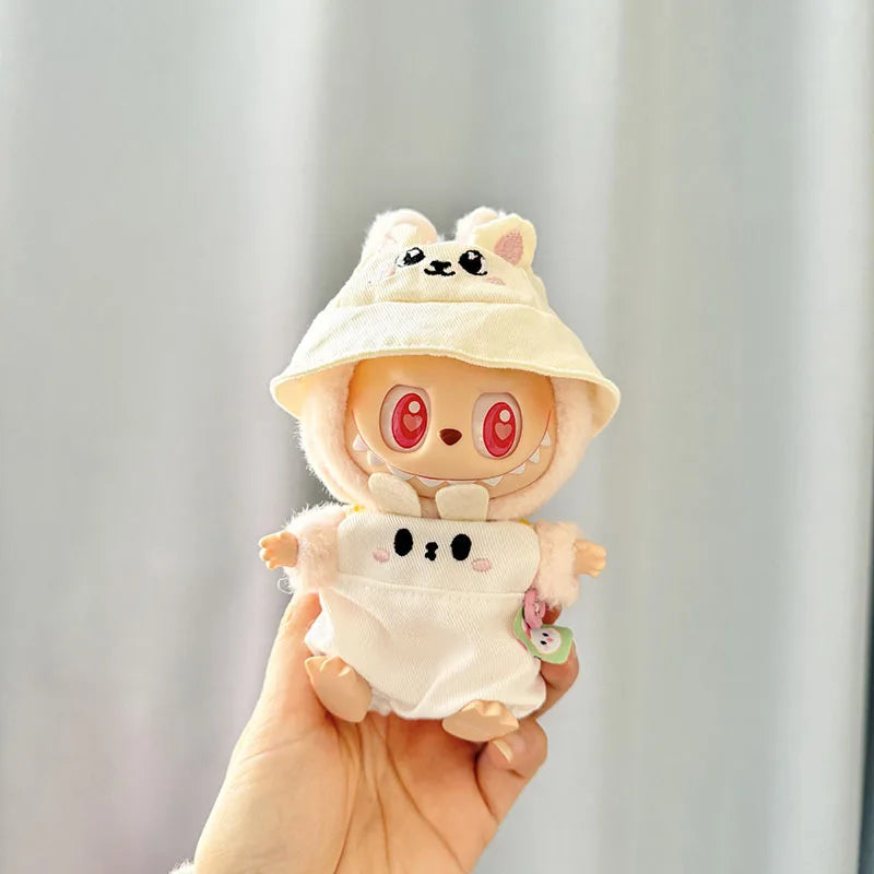 15/17cm Mini Plush Doll'S Clothes Labubu I II Idol Dolls Sitting Party Cute Hat Bib Pants Clothing Accessories Doll not Included