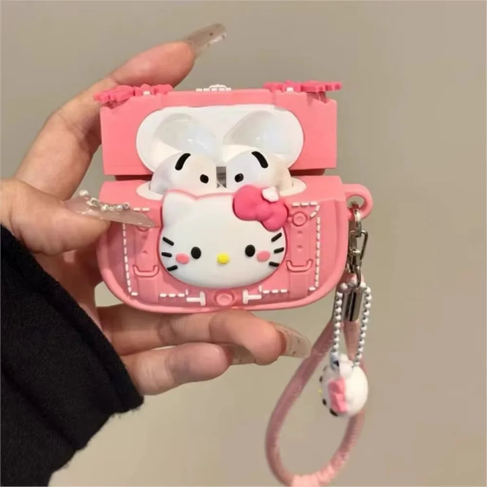 for AirPods 4 Case 3D Briefcase Hello Kitty Earphone Case for AirPods Pro 1 2 3 Cartoon Silicone Cover for Pro2 With Pendant