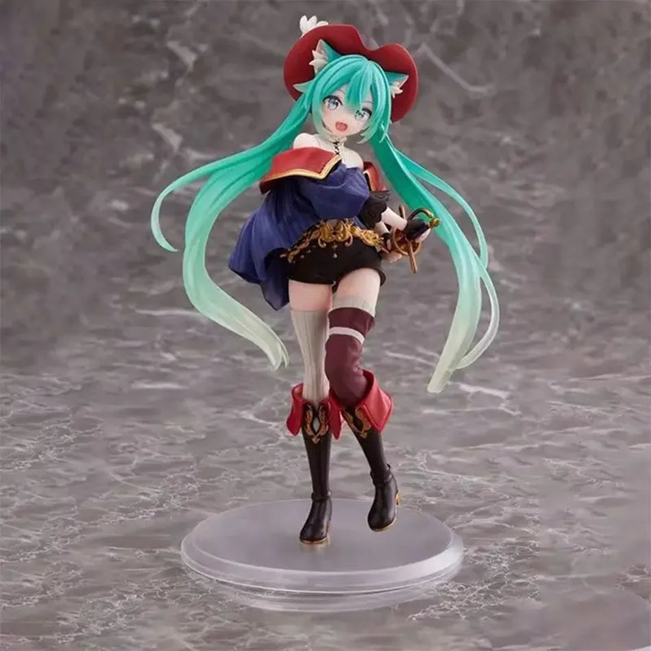 Anime Hatsune Miku Figure Fairy Tale Wonderland Hatsune Miku Puss in Boots Kawaii Action Figures Adult Collection Model Toy Gift