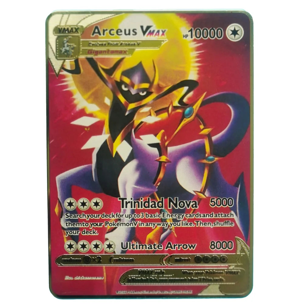2024 Pokemon English Metal Card Anime Pikachu Charizard Mewtwo Blastoise Vmax Shiny Letters Game Collection Card Kids Toy Gifts