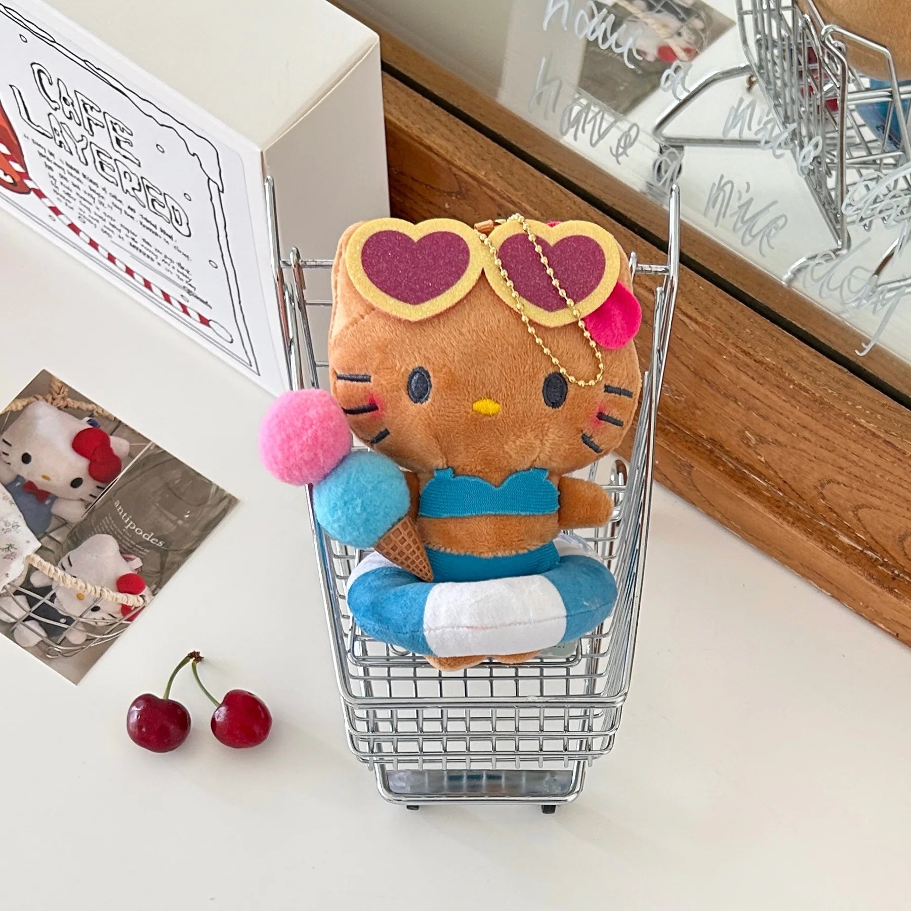 10 styles Hello Kitty Sanrio Hawaiian Series Plush Doll Filling Keychain Dark Skin Cartoon Plush Toy Pendant Cute Birthday Gift