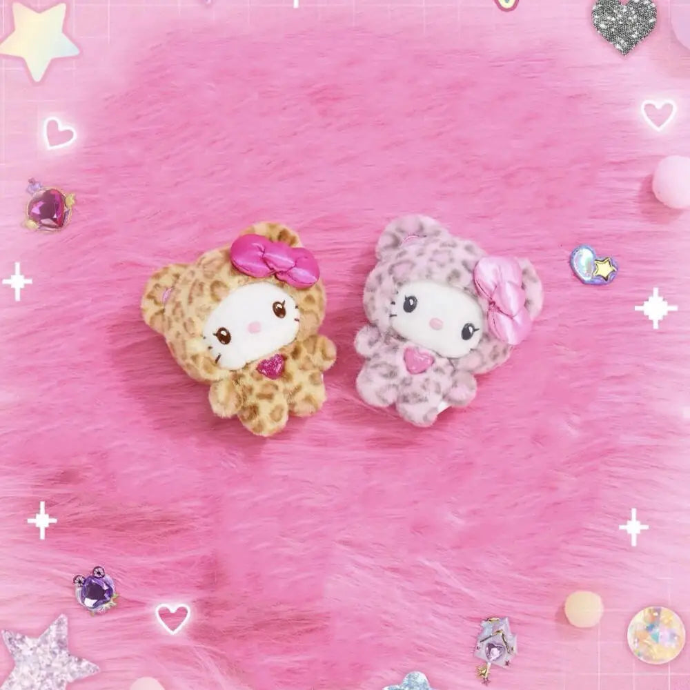 Sanrio Hello Kitty Leopard Print Bear Series Pendant Keychain Cute Cartoon Plush Doll Kitty Cat Pendant Keychain Bag Accessorie