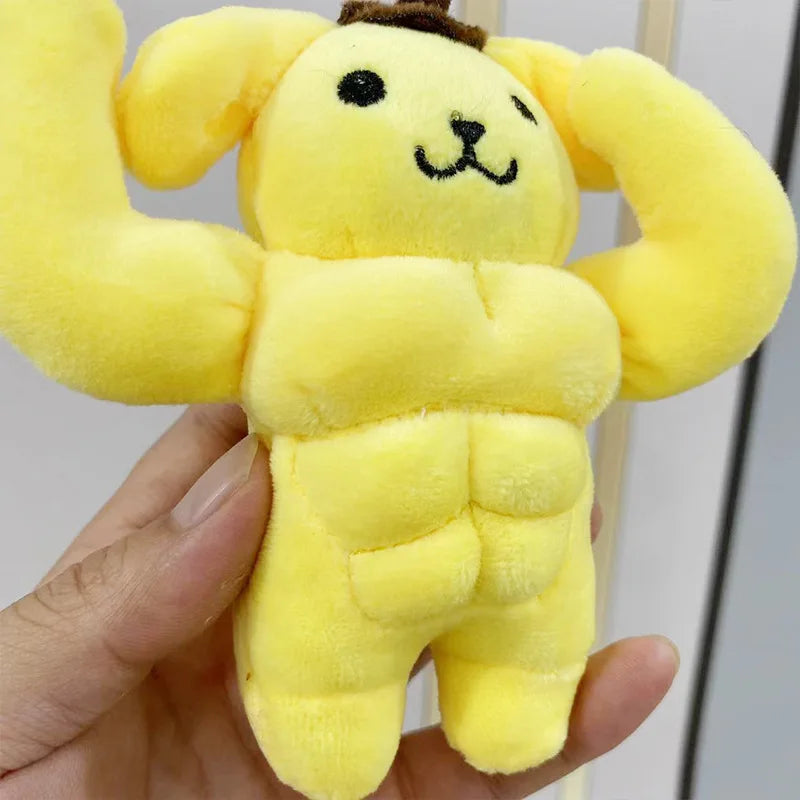 Sanrio Pom Pom Purin Cute Plush Doll Muscle Keychain Kawaii Fluffy Stuffed Toy Backpack Pendant Schoolbag Decoration Kid Gifts