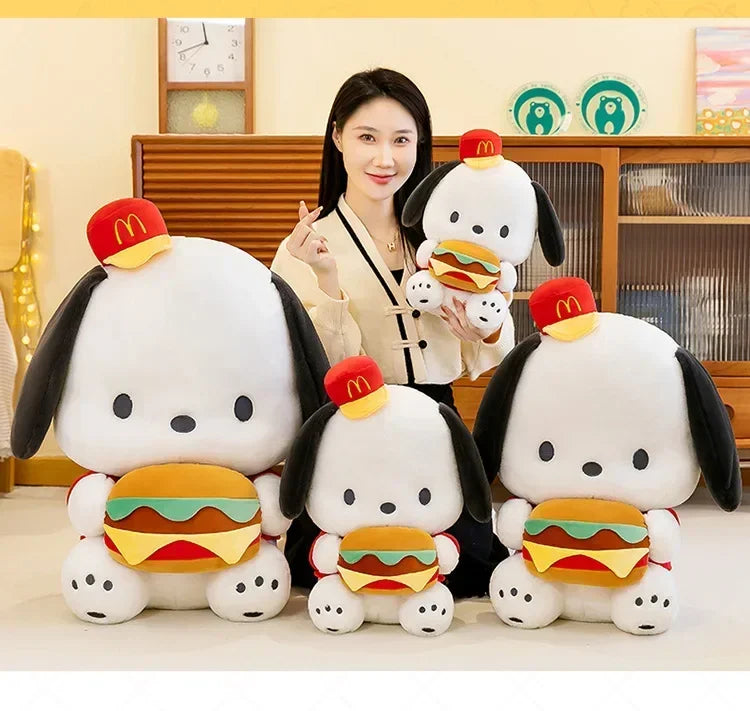 Sanrio Pochacco Series Hamburger Pochacco Plush 52cm Pillow Dolls Puppy Plushies Doll Home Decor Kids Toys Birthday Holiday Gift