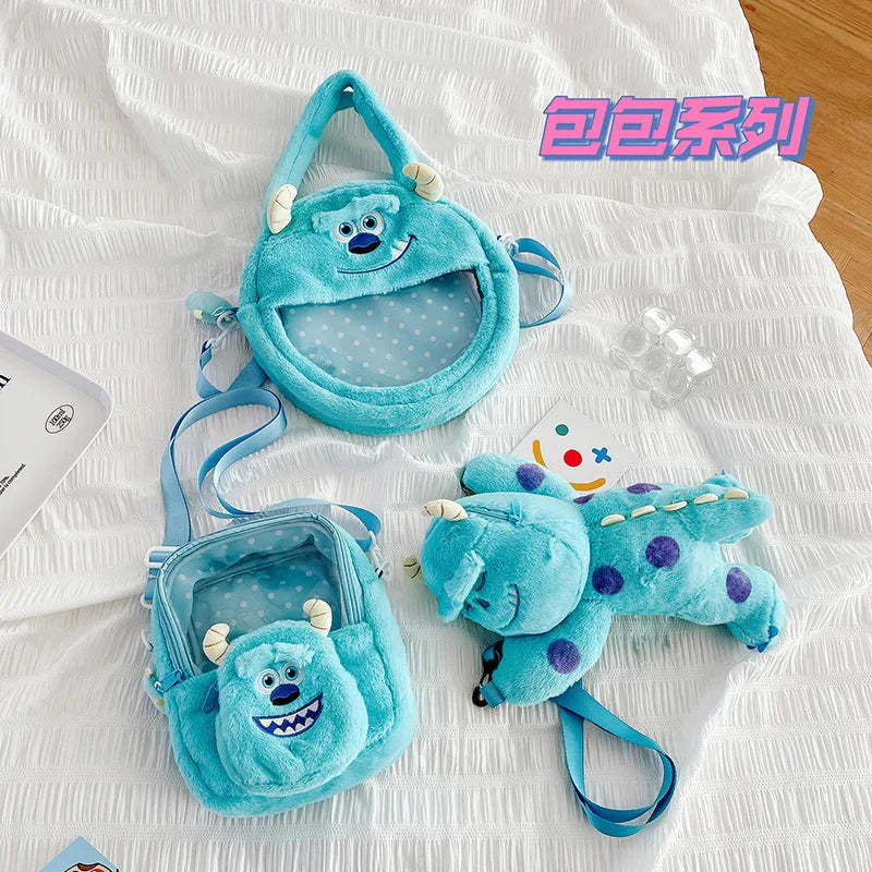 Cute Monsters University Sulley Blue Monster Doll Plushie Bag - Round or Square Shape Soft Toy as a Birthday Gift