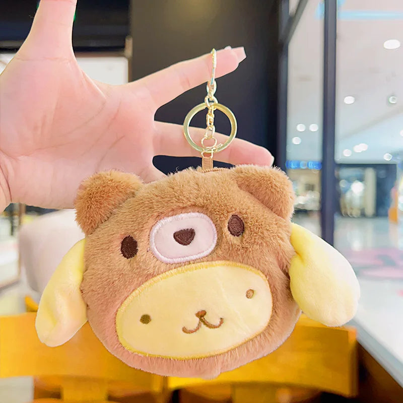 Sanrio Kuromi Plush Keychain Wallet Melody Cinnamoroll Plushies Coin Purse Earphone Organizer Bag Pendant Key Ring Girls Gifts