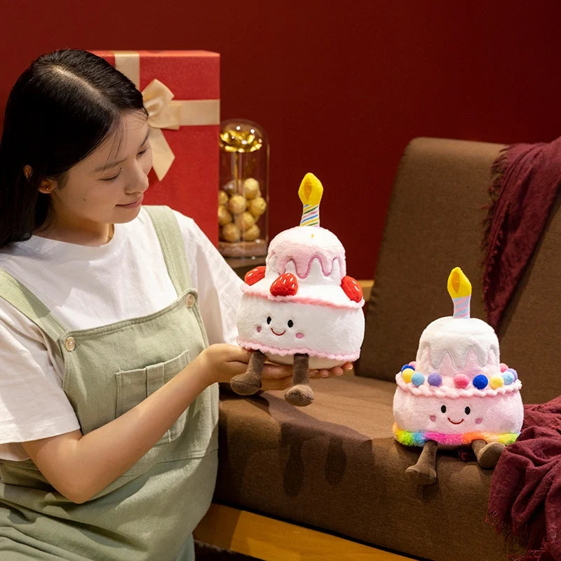 Jelly Cat Strawberry Cake Plush Toys Plush Food Dessert Pillow Kawai Sweet Birthday Cake Candle Party Decoration Creative Gifts