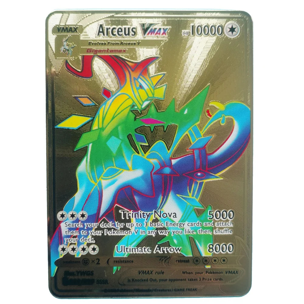 2024 Pokemon English Metal Card Anime Pikachu Charizard Mewtwo Blastoise Vmax Shiny Letters Game Collection Card Kids Toy Gifts