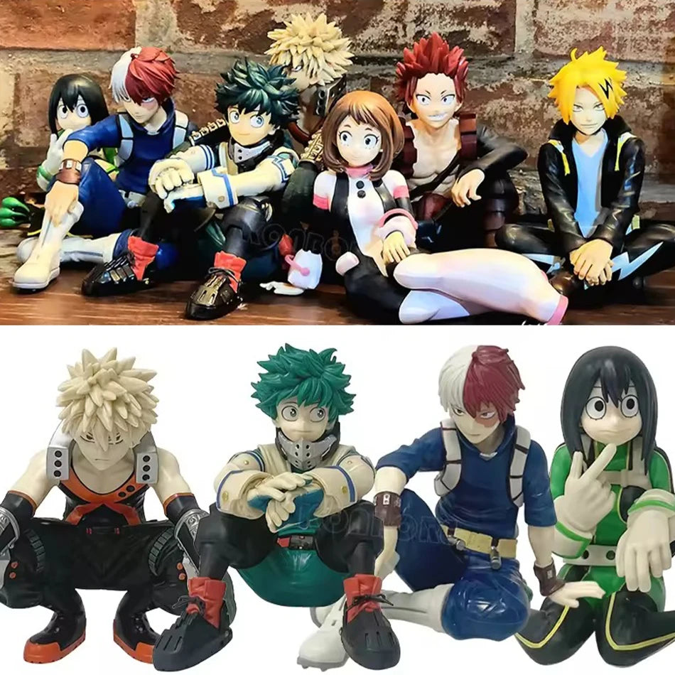 MHA Break Time Figures – Midoriya Izuku / Katsuki Bakugo / Ochaco Uraraka Sitting Pose PVC Anime Collectible Model Toy Gift
