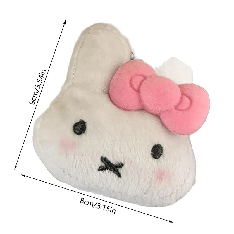 Cute Bow Miffy Rabbit Plush Doll Keychain Pendant Stuffed Toy Fluffy Backpack Bag Charm Hanging Ornament Accessories Girly Gift