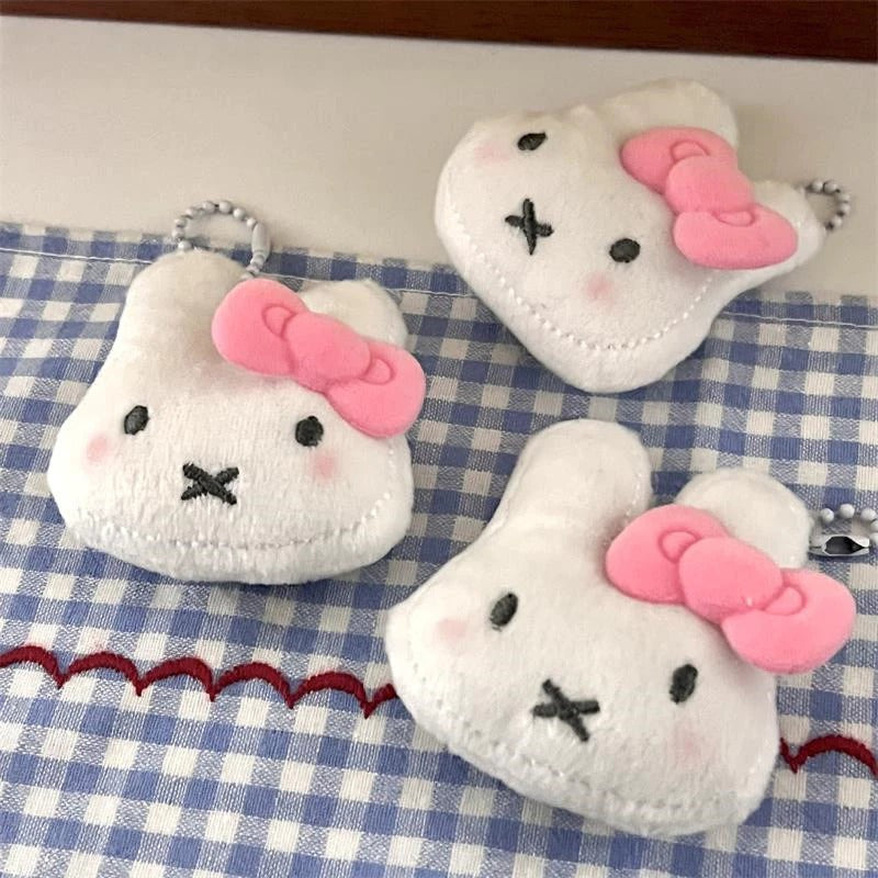 Cute Bow Miffy Rabbit Plush Doll Keychain Pendant Stuffed Toy Fluffy Backpack Bag Charm Hanging Ornament Accessories Girly Gift