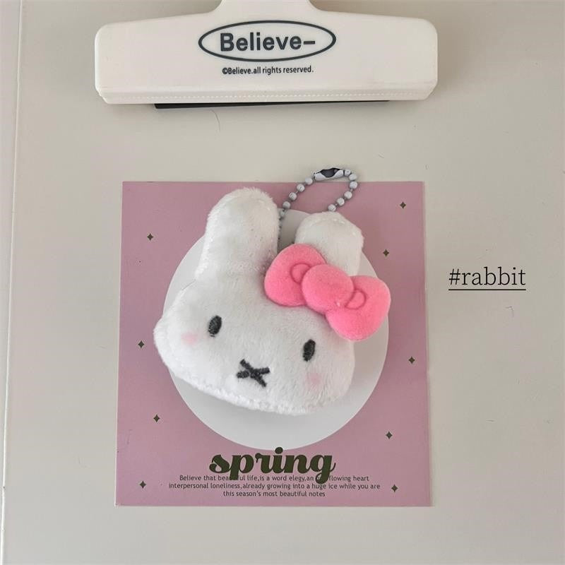 Cute Bow Miffy Rabbit Plush Doll Keychain Pendant Stuffed Toy Fluffy Backpack Bag Charm Hanging Ornament Accessories Girly Gift