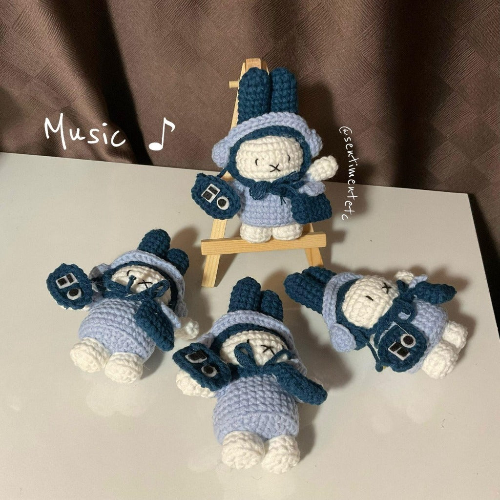 Handmade wool keychain cute musical rabbit Miffy, cute wool keychain, handmade wool animal