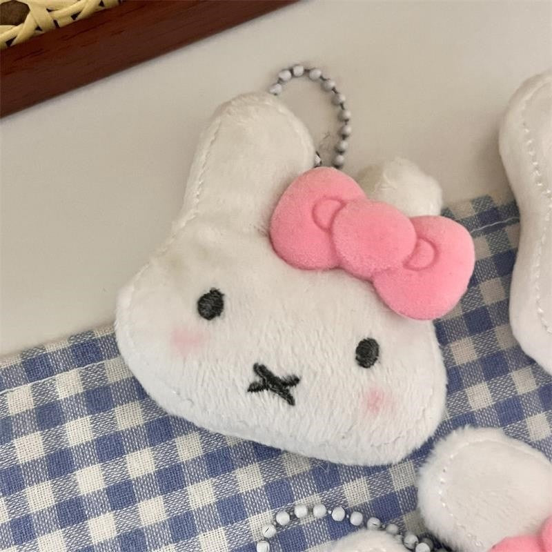 Cute Bow Miffy Rabbit Plush Doll Keychain Pendant Stuffed Toy Fluffy Backpack Bag Charm Hanging Ornament Accessories Girly Gift
