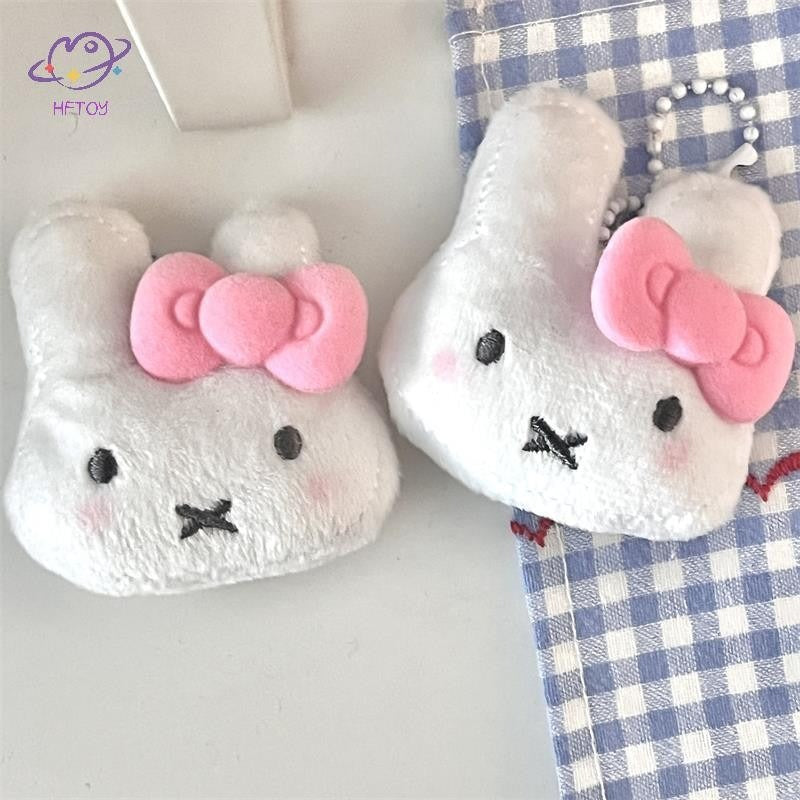 Cute Bow Miffy Rabbit Plush Doll Keychain Pendant Stuffed Toy Fluffy Backpack Bag Charm Hanging Ornament Accessories Girly Gift