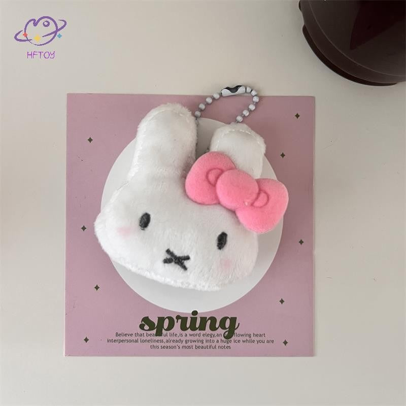 Cute Bow Miffy Rabbit Plush Doll Keychain Pendant Stuffed Toy Fluffy Backpack Bag Charm Hanging Ornament Accessories Girly Gift