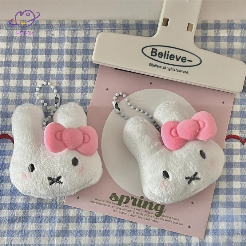 Cute Bow Miffy Rabbit Plush Doll Keychain Pendant Stuffed Toy Fluffy Backpack Bag Charm Hanging Ornament Accessories Girly Gift