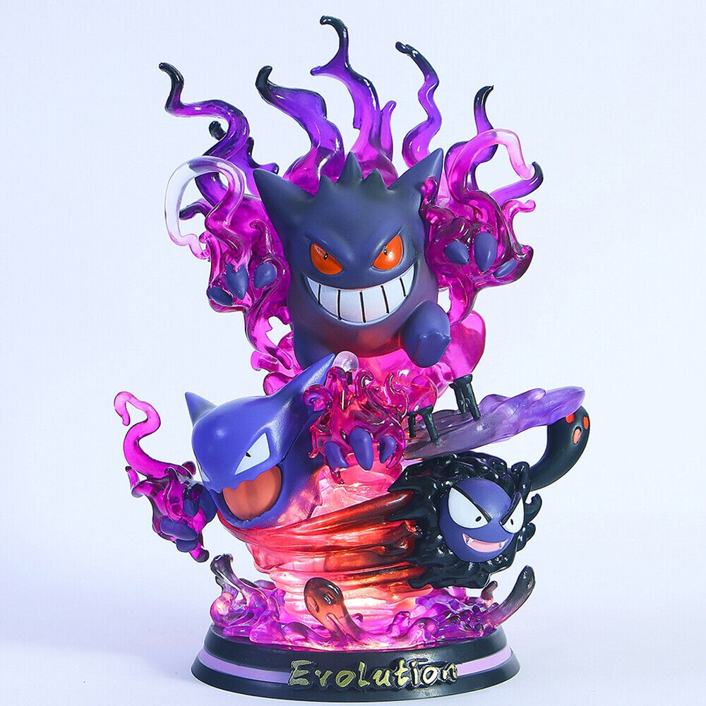 Pokemon Gengar Anime Figure with Special Effects Cute Gengar Three Form Evolution Gastly Haunter Led Night Light PVC Model Toys
